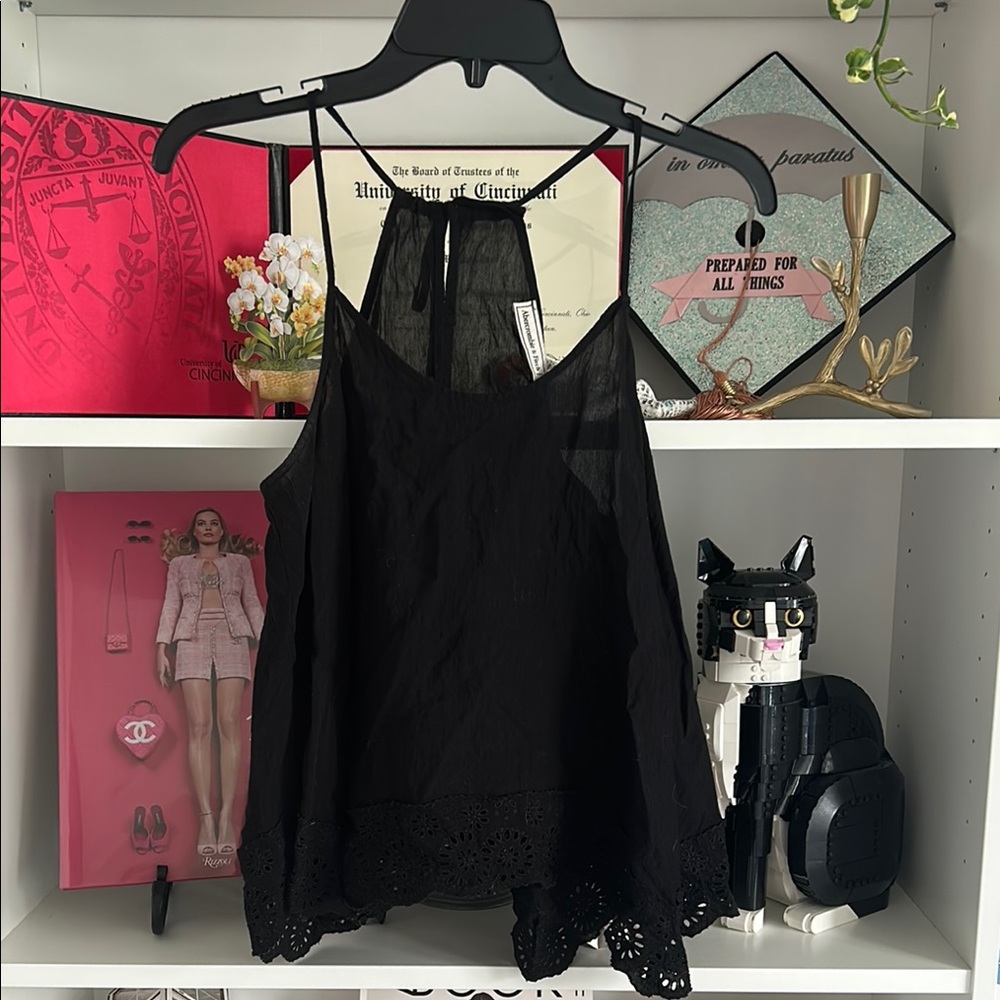 Abercrombie & Fitch Black Linen and Lace Tank Top